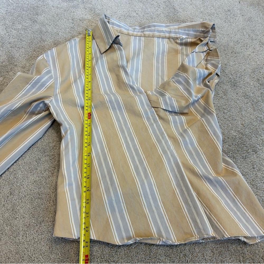Zara beige striped asymmetrical one shoulder shirt top blouse Sz XS - Picture 6 of 11